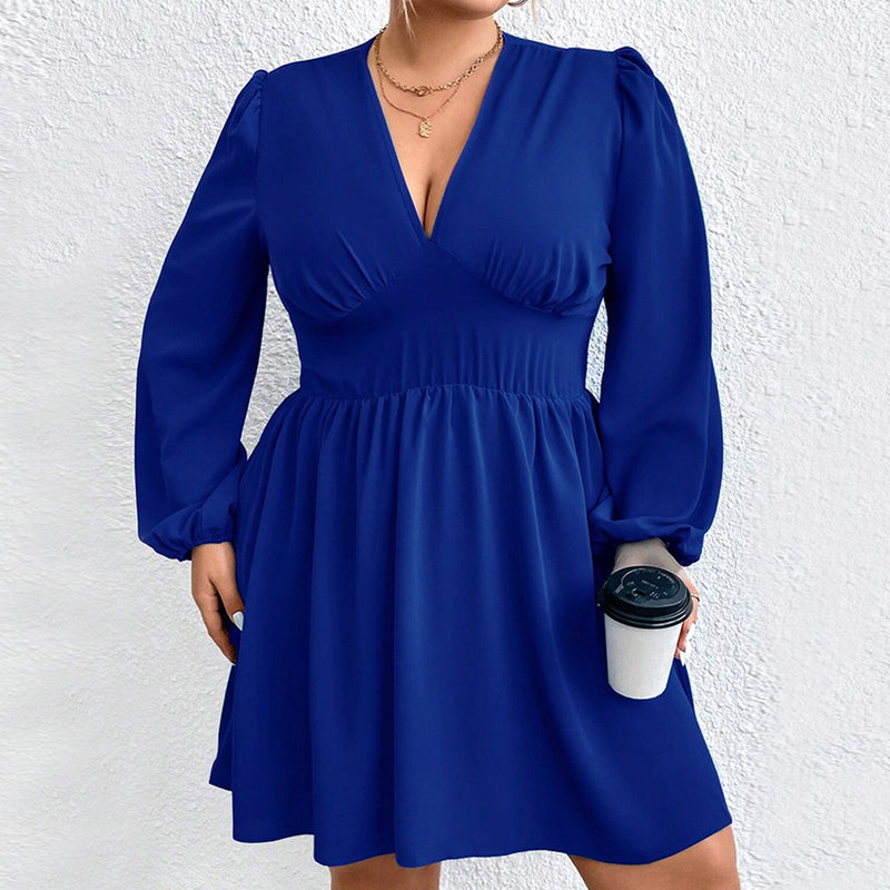 Plus Size Women Clothes Autumn Winter Sexy V neck Tight Waist Large Long Sleeve Dress