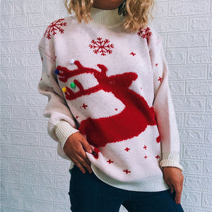 Christmas Sweater Autumn Winter Loose Thick Deer Snowflake round Neck Long Sleeve Pullover