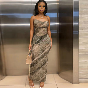Women Clothing Snake Pattern Printed Dress Sexy Sleeveless Strap Street Dress Dress Dress