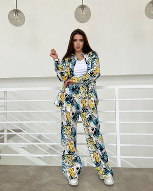 Printed Loose Top High Waist Wide Leg Pants Women Casual Sets