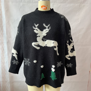 Christmas Tree Deer Festival Long Sleeve round Neck Knitted Pullover Year Christmas Sweater for Women