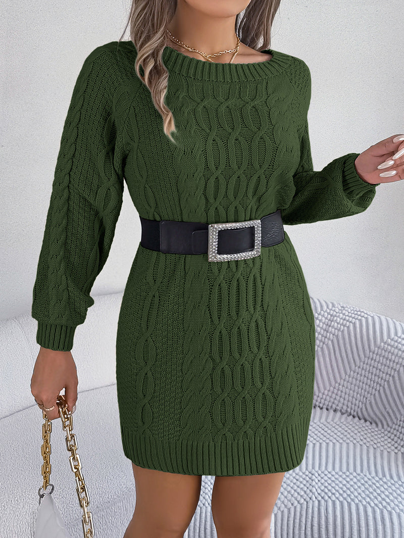 Twist Lantern Sleeve Straight Woolen Skirt Dress