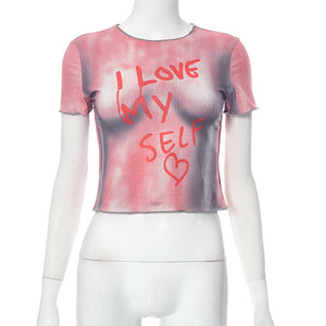 Personalized Minority Letter Graphic Printing Design Short Cropped Top Women Cool Sexy Wear Item