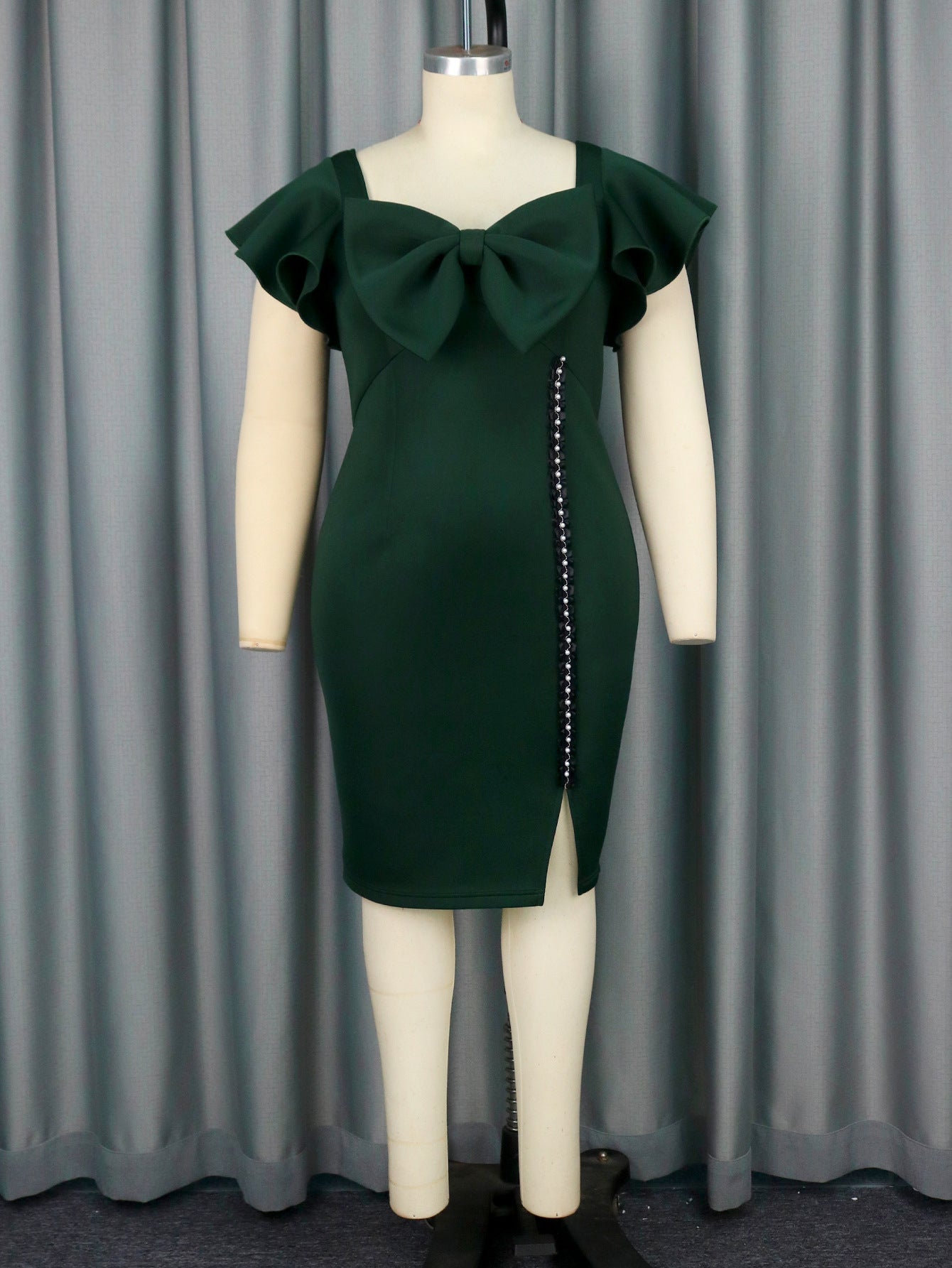 Square Collar Bow Dress Affordable Luxury Beaded Cocktail Party Light Dress