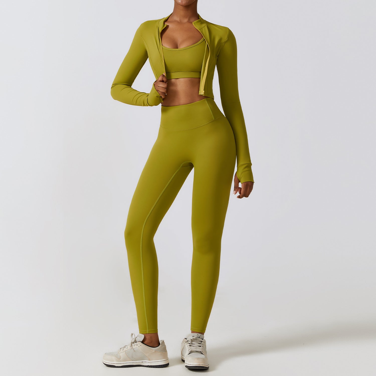 Autumn Winter Skinny Yoga Clothes Nude Feel Quick Drying Sports Suit Thin Fitness Clothes Three Piece Set