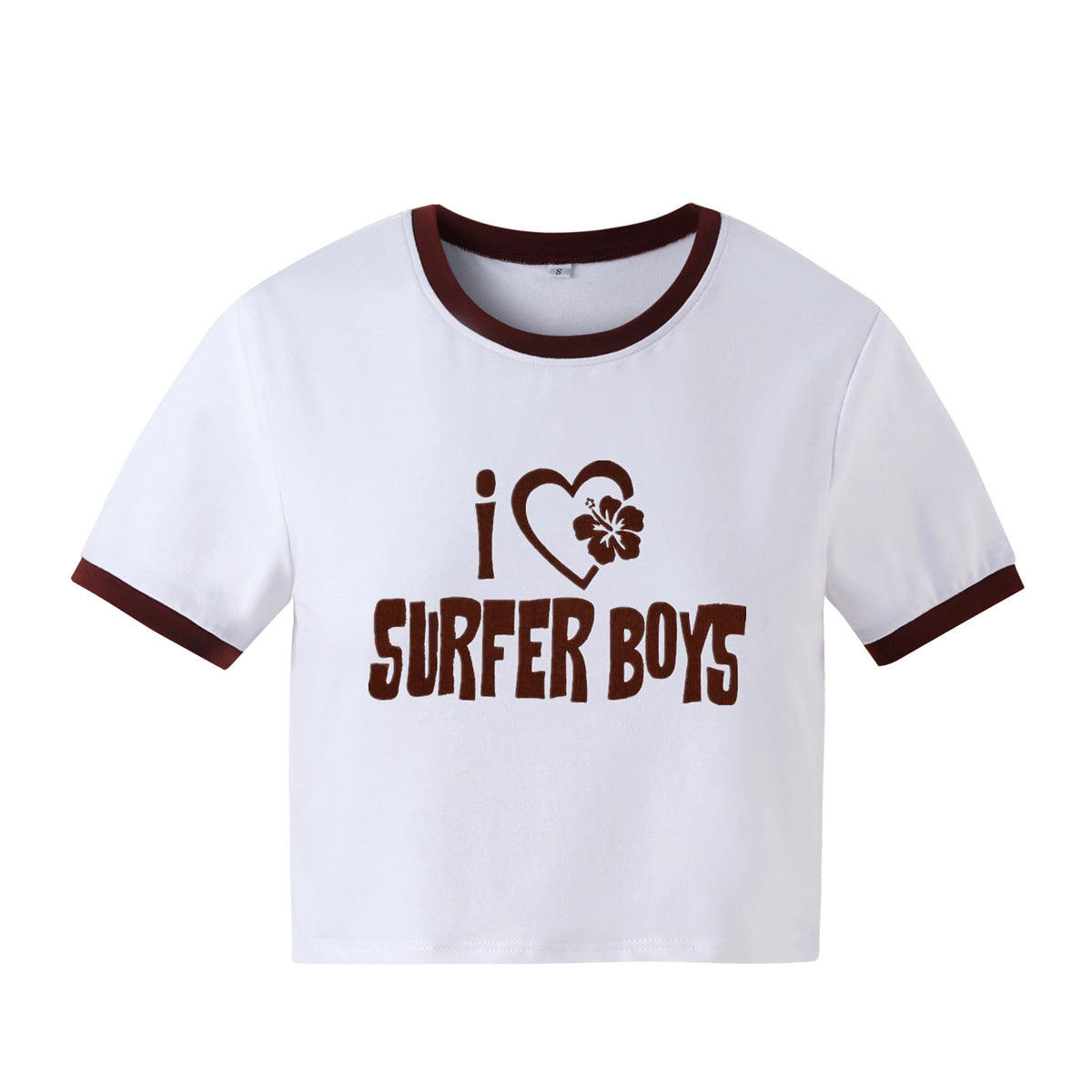 Street Women Clothing I Heart Surfer Boys Letter Graphic Printing Short Short Sleeve T shirt