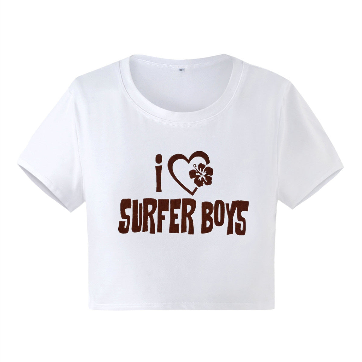 Street Women Clothing I Heart Surfer Boys Letter Graphic Printing Short Short Sleeve T shirt