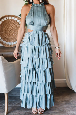 Solid Color Patchwork Long Cake High Waist Dress
