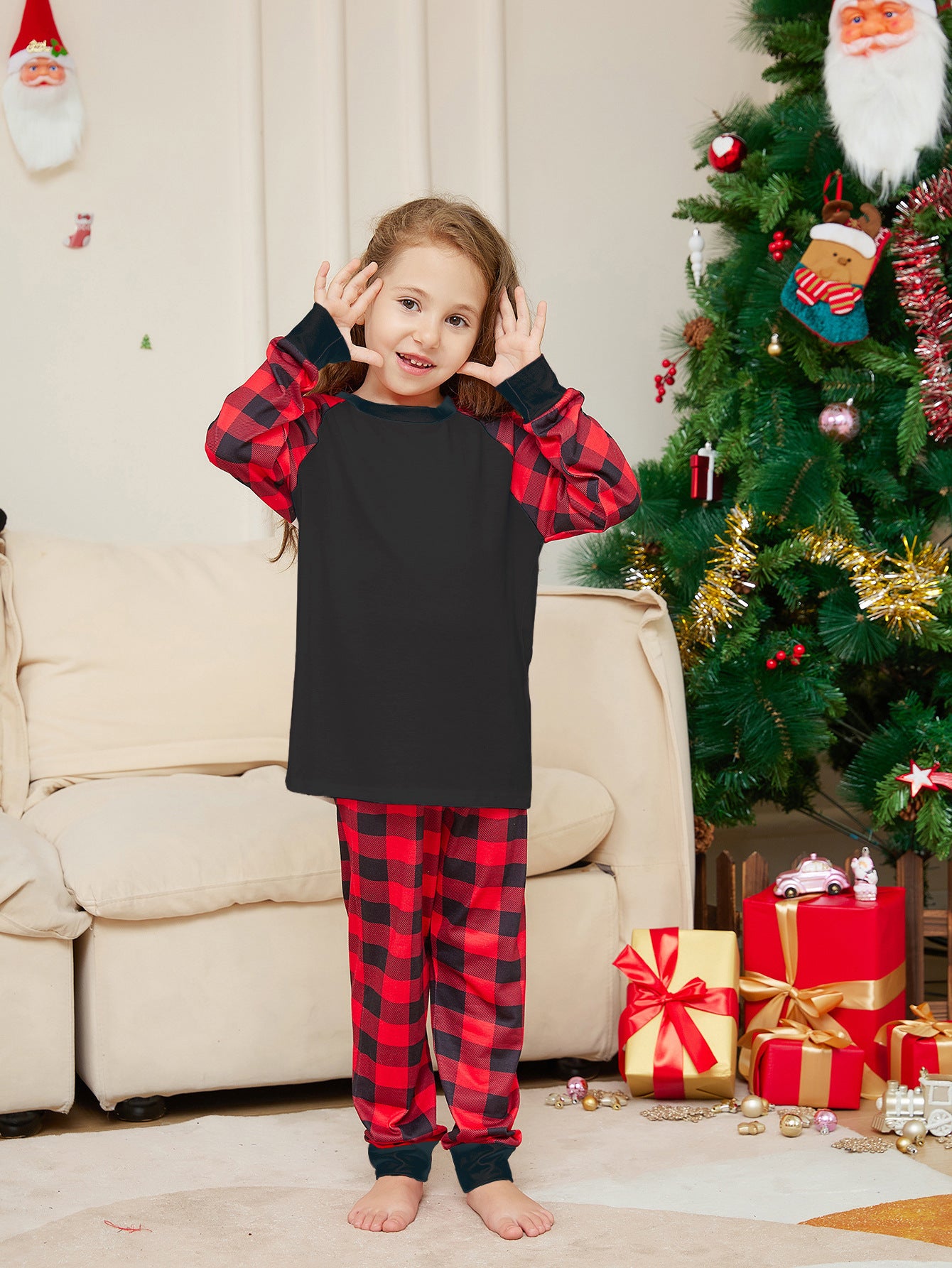 Plaid Printed Parent-child Pyjamas Suit