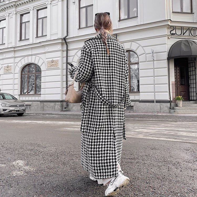 Houndstooth Long Trench Coat High-end Coat