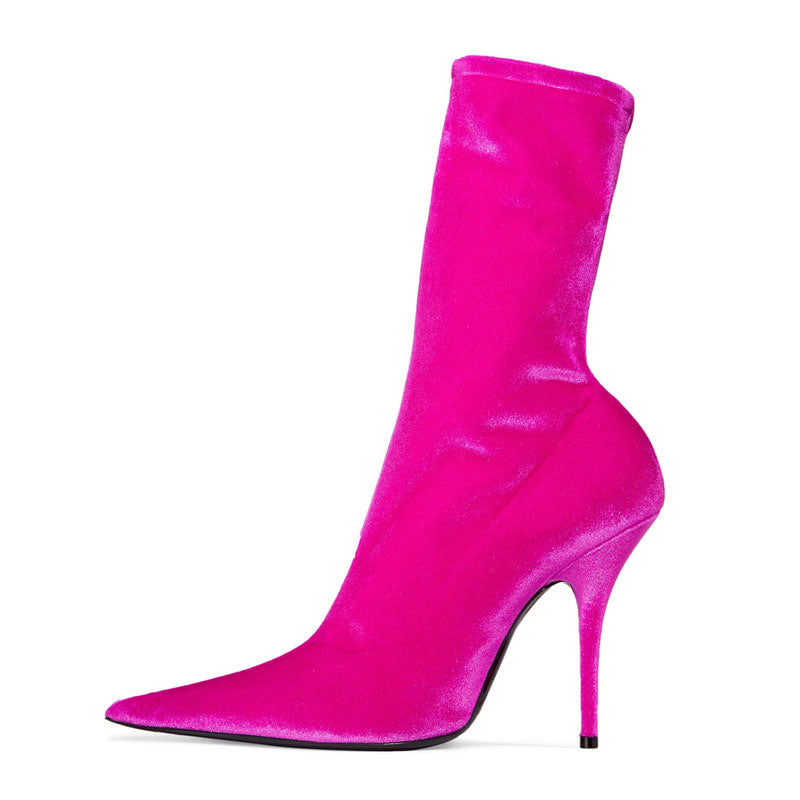 Colourful, Pointy Toe, Elastic, High Heels and Stiletto Boot with attached Short Socks