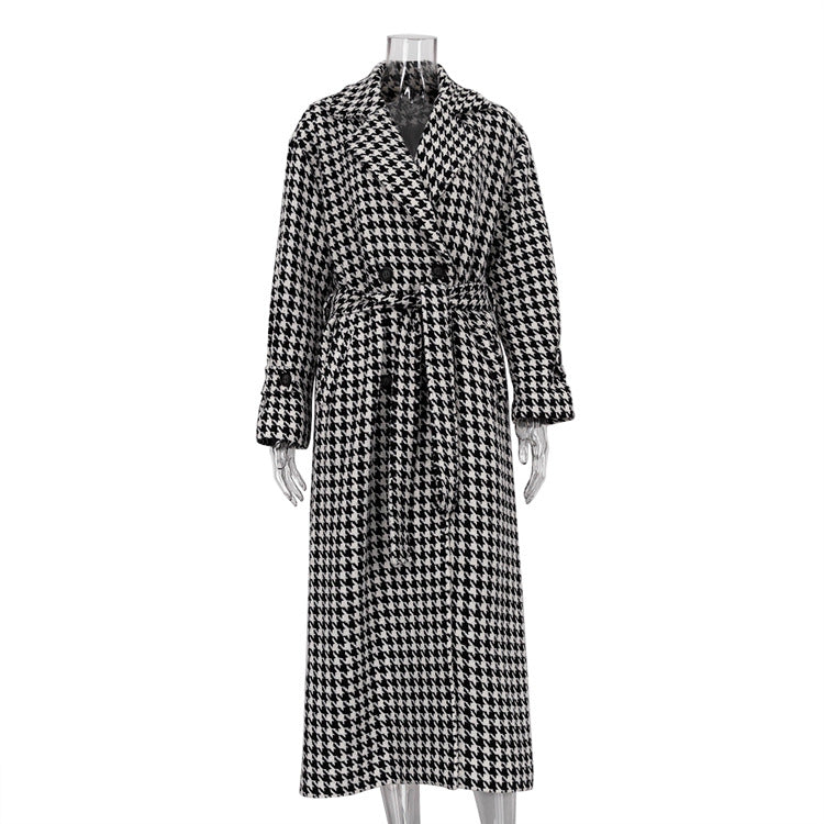 Houndstooth Long Trench Coat High-end Coat