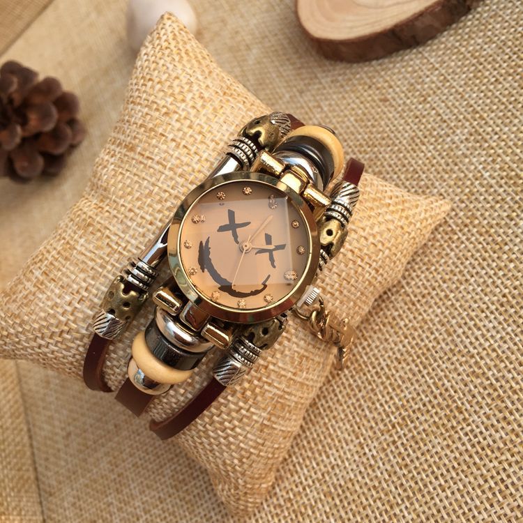Trendy Leather Belt Stainless Steel Buckle Bracelet Women's Wristwatch