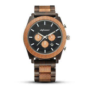 Men's Chronograph Calendar Sports Wood Casual Wristwatch