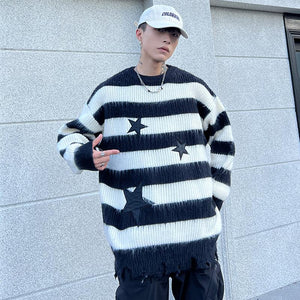 Striped Star Sweater Loose Pullover Winter Tops Autumn Fashion Streetwear Long Sleeve