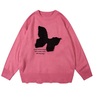 Butterfly Embroidery Sweater Original Bow Bandage Warm Autumn Pullovers Fashion Loose Round Neck Long Sleeves