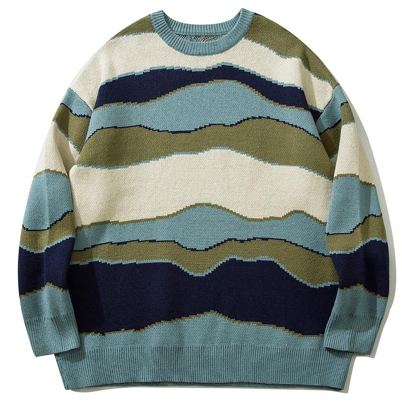 Retro Striped Sweater Autumn Fashion Loose Streetwear Knitted Pullover Winter Long Sleeve Tops