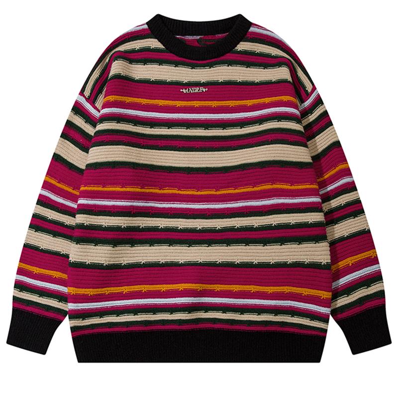 Striped Sweater Loose Pullover Winter Long Sleeves Casual Trendy O-Neck Fashion Warm Autumn