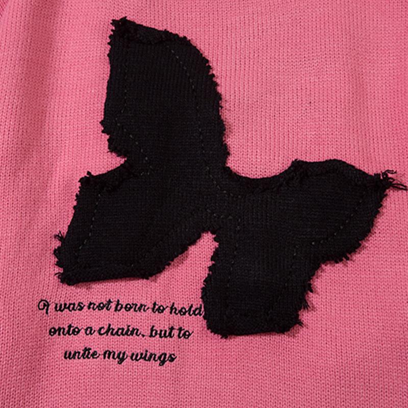 Butterfly Embroidery Sweater Original Bow Bandage Warm Autumn Pullovers Fashion Loose Round Neck Long Sleeves