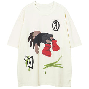 Funny Cartoon Graphic T Shirt Harajuku Loose Men Streetwear Hip Hop O-neck Cotton Tops Tees Oversize Black Fashion Y2K