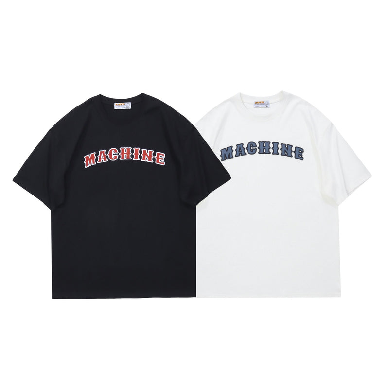 Vertical Line Trade Summer Japanese Letter Embroidery Round Neck Loose T-shirt Men's Street Fashion Brand Half Sleeve Black And White Couple Tee