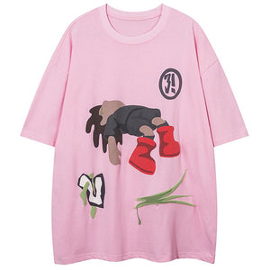 Funny Cartoon Graphic T Shirt Harajuku Loose Men Streetwear Hip Hop O-neck Cotton Tops Tees Oversize Black Fashion Y2K