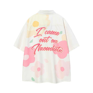 Vertical Line Trade Japanese Style Leisure College Style Flower Couples Short-sleeved Shirt For Men And Women Loose Campus Graffiti Style Short-sleeved Shirt
