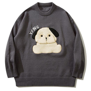 Dog Print Sweater Loose Pullover Winter Tops Autumn Fashion Streetwear O-Neck Long Sleeve