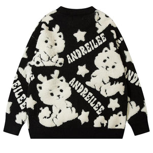 Cartoon Dragon O Neck Sweater Tops Autumn Loose Pullover Winter Drop Shoulder Casual Fashion Knitwears