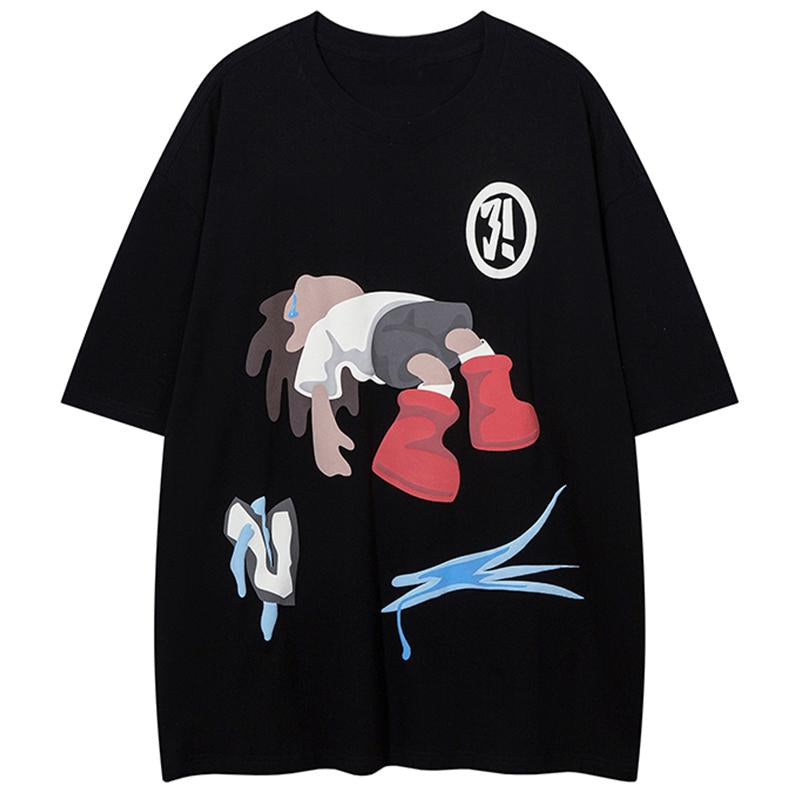 Funny Cartoon Graphic T Shirt Harajuku Loose Men Streetwear Hip Hop O-neck Cotton Tops Tees Oversize Black Fashion Y2K