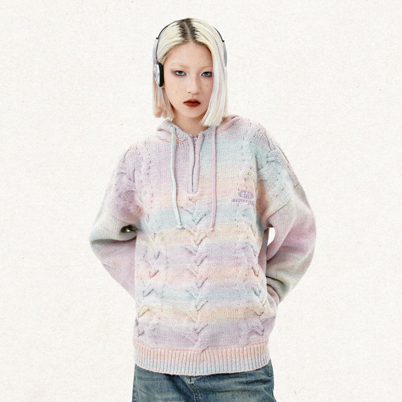 MADEEXTREME American Style Street Retro Maillard Soft Waxy Half Zip Sweater Hooded Sweater For Men And Women