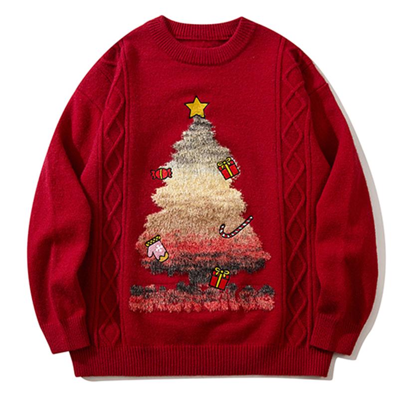 Christmas Tree Sweater Knit Autumn Fashion Loose All-Match Pullover Winter Long Sleeve Tops