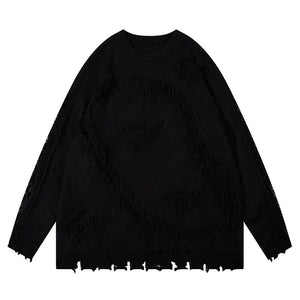 Ripped Sweater Solid Color Autumn Fashion Streetwear Pullover Winter Casual Long Sleeve Loose Hollow O Neck