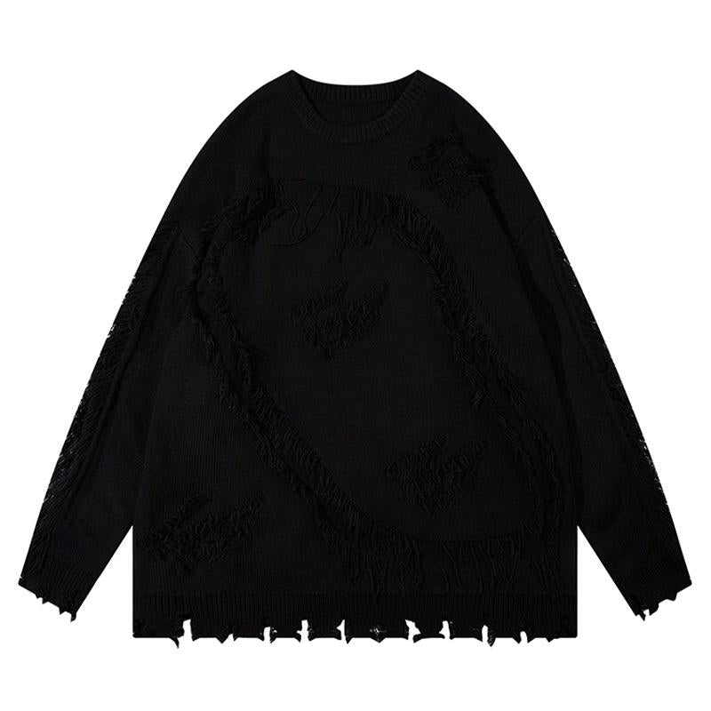 Ripped Sweater Solid Color Autumn Fashion Streetwear Pullover Winter Casual Long Sleeve Loose Hollow O Neck