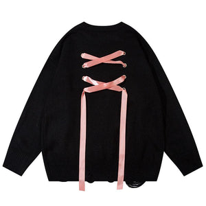 Butterfly Embroidery Sweater Original Bow Bandage Warm Autumn Pullovers Fashion Loose Round Neck Long Sleeves