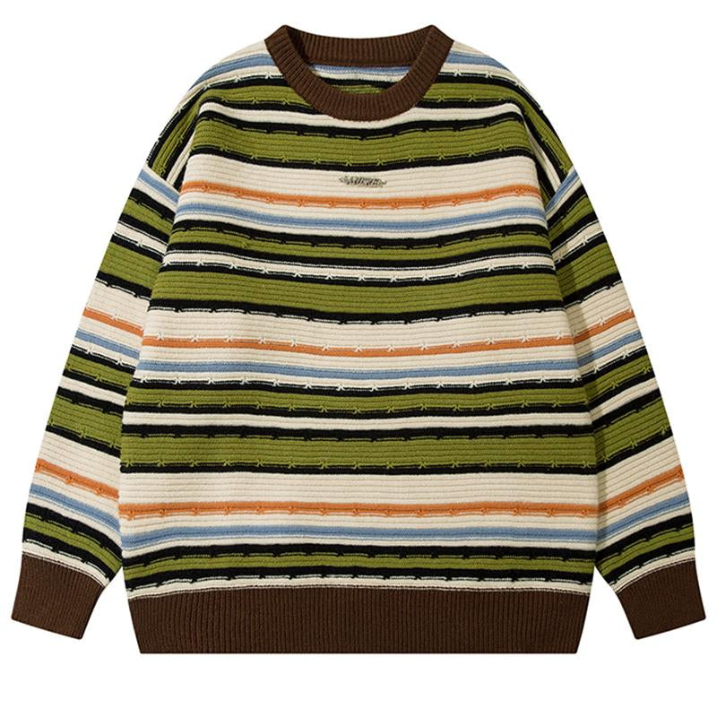 Striped Sweater Loose Pullover Winter Long Sleeves Casual Trendy O-Neck Fashion Warm Autumn