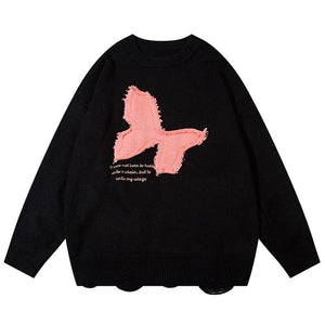 Butterfly Embroidery Sweater Original Bow Bandage Warm Autumn Pullovers Fashion Loose Round Neck Long Sleeves