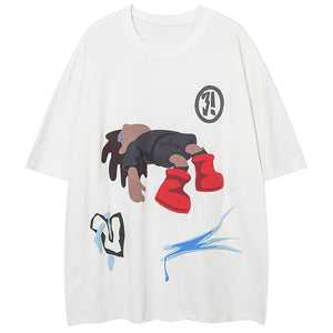 Funny Cartoon Graphic T Shirt Harajuku Loose Men Streetwear Hip Hop O-neck Cotton Tops Tees Oversize Black Fashion Y2K