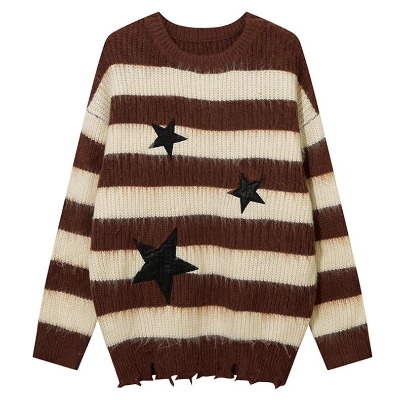 Striped Star Sweater Loose Pullover Winter Tops Autumn Fashion Streetwear Long Sleeve