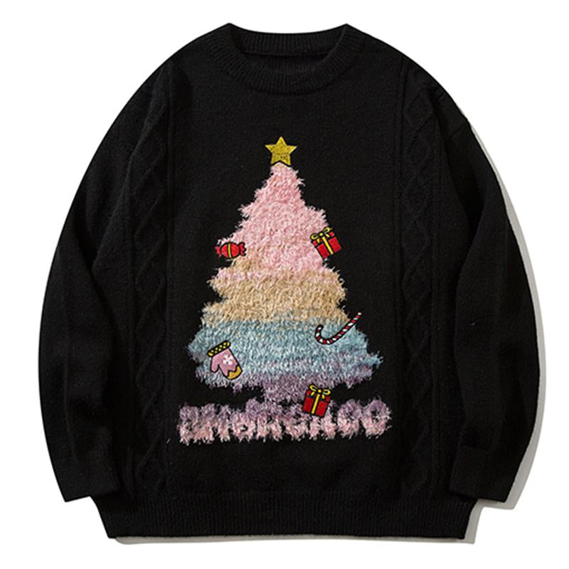 Christmas Tree Sweater Knit Autumn Fashion Loose All-Match Pullover Winter Long Sleeve Tops