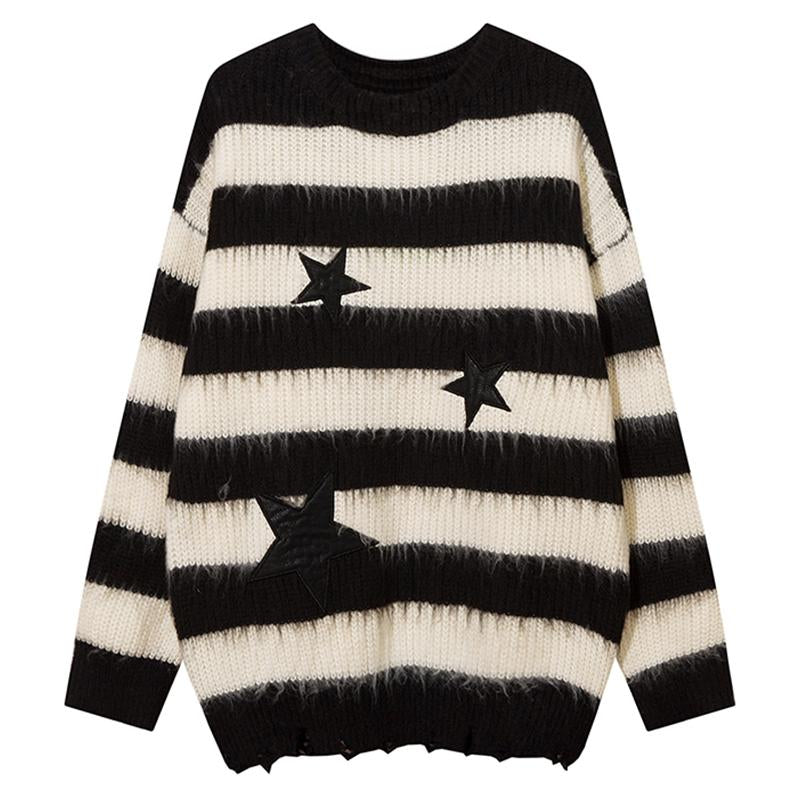 Striped Star Sweater Loose Pullover Winter Tops Autumn Fashion Streetwear Long Sleeve