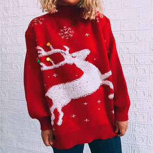 Christmas Sweater Autumn Winter Loose Thick Deer Snowflake round Neck Long Sleeve Pullover