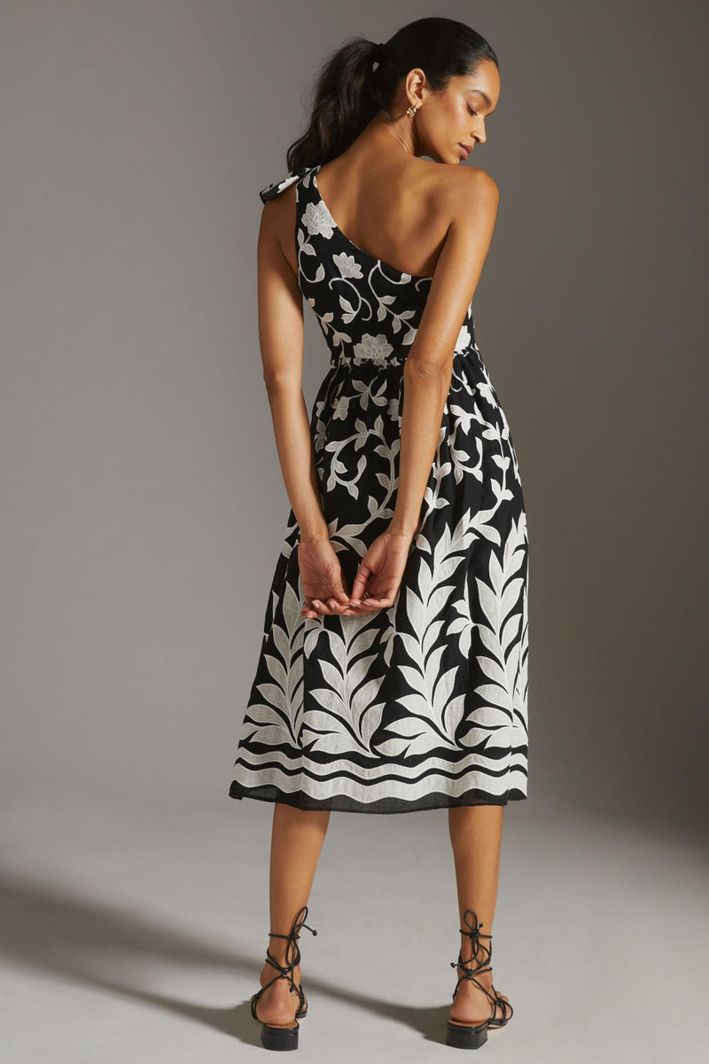 Spring Summer Oblique Shoulder Positioning Printed Dress