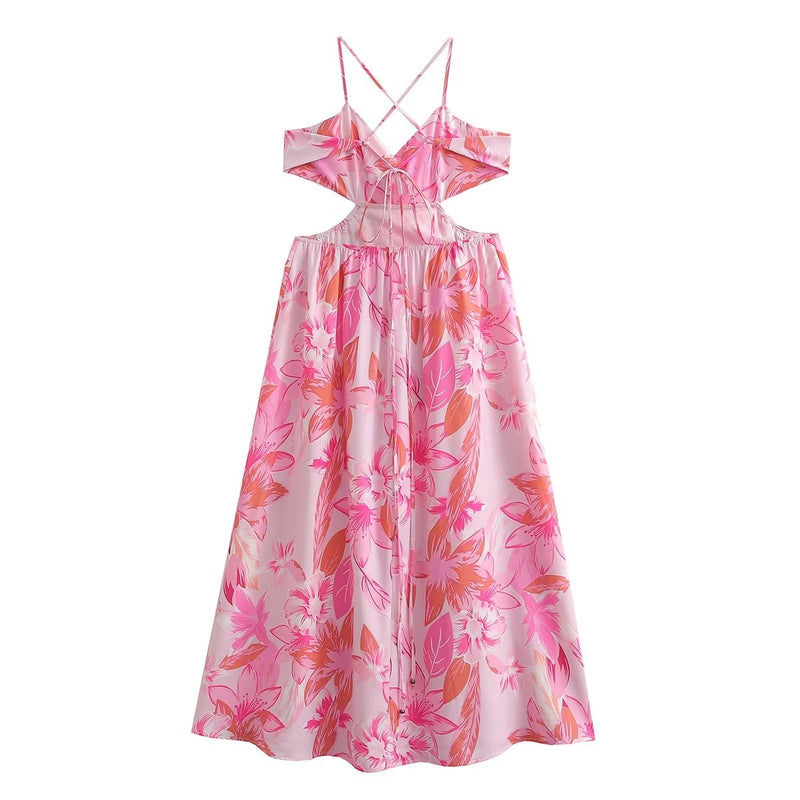 Spring Printed Sexy Split Sling Dress