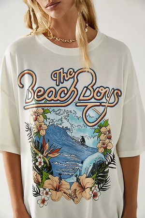 Summer Neckline Color Matching Letters Seaside Landscape Coconut Print Loose Short Sleeve T shirt for Women