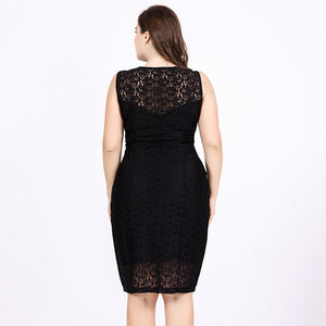 Plus Size Women Lace Dress Summer Sleeveless Crochet Hollow Out Cutout Sexy Office Pencil Dress