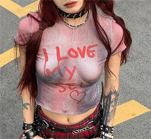 Personalized Minority Letter Graphic Printing Design Short Cropped Top Women Cool Sexy Wear Item