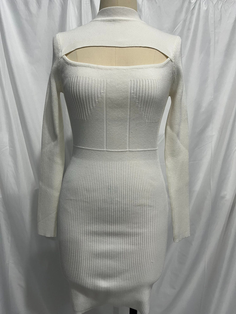 Long Sleeve Knitted Dress Autumn Winter Hollow Out Cutout Sexy Skinny Short Dress
