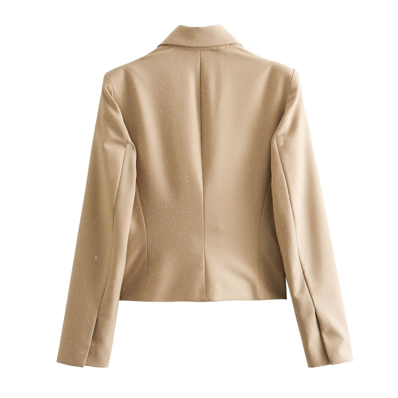 Women Shiny Short Suit Jacket Ankle Pants