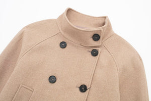 Autumn Women Clothing Double Breasted Woolen Khaki Short Overcoat Jacket